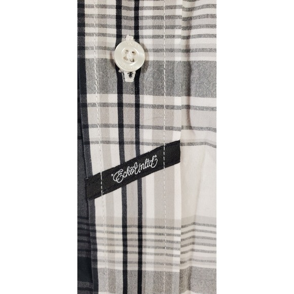 Ecko Unltd Mens 2X Large Plaid Short Sleeve Button Up Shirt Black White Gray - Picture 7 of 7